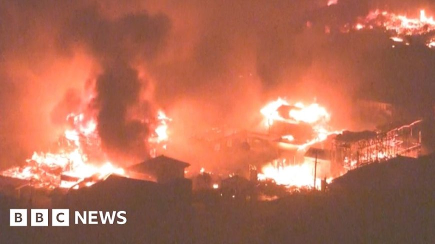 Aerial footage captures forest fire burning in northern Japan